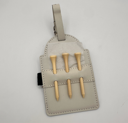 Personalized White Leather Golf Bag Tag with Tees