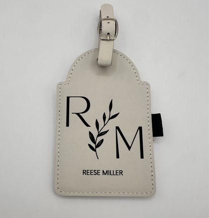 Personalized White Leather Golf Bag Tag with Tees