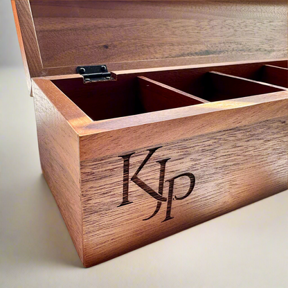 Personalized Acacia Wood Tea Box - 5 Compartment Organizer