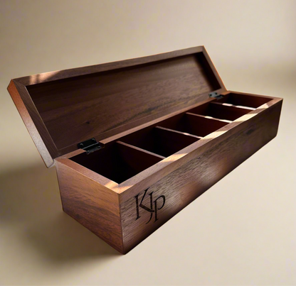 Personalized Acacia Wood Tea Box - 5 Compartment Organizer