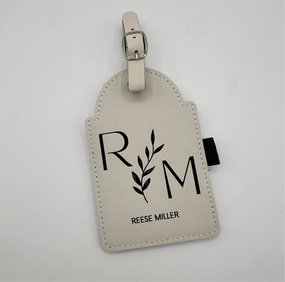 Personalized White Leather Golf Bag Tag with Tees