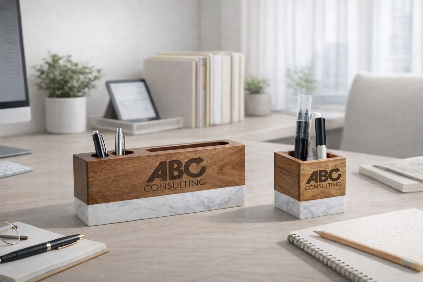 Marble & Acacia Executive Desk Set