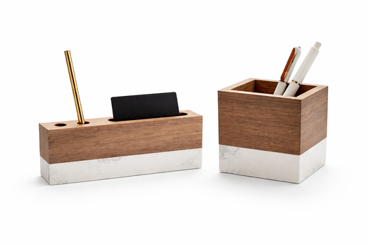 Marble & Acacia Executive Desk Set