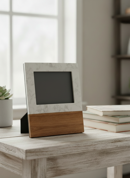 Personalized Birth Announcement Frame | Marble & Acacia Wood | Baby Name & Stats Frame | Newborn Keepsake Gift