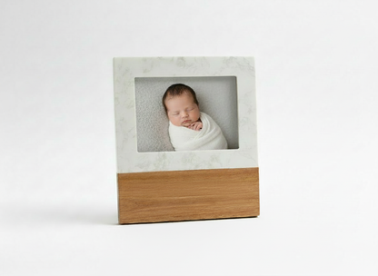 Personalized Birth Announcement Frame | Marble & Acacia Wood | Baby Name & Stats Frame | Newborn Keepsake Gift