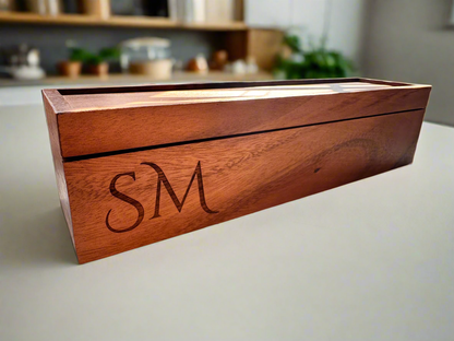 Personalized Acacia Wood Tea Box - 5 Compartment Organizer