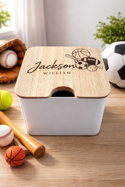 Personalized Keepsake Storage Tin with Engraved Wood Lid
