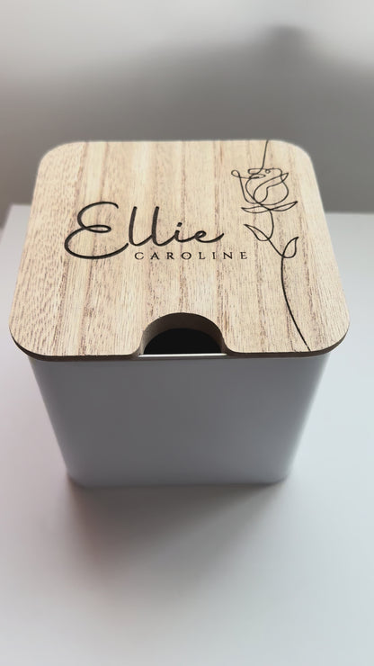 Personalized Keepsake Storage Tin with Engraved Wood Lid